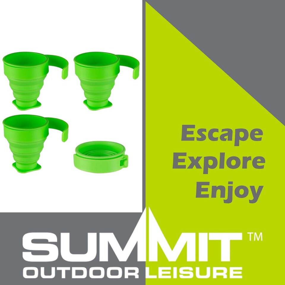 image 1 of PMS Folding Silicone Mugs 4-Pack, Green - Compact Travel Cups