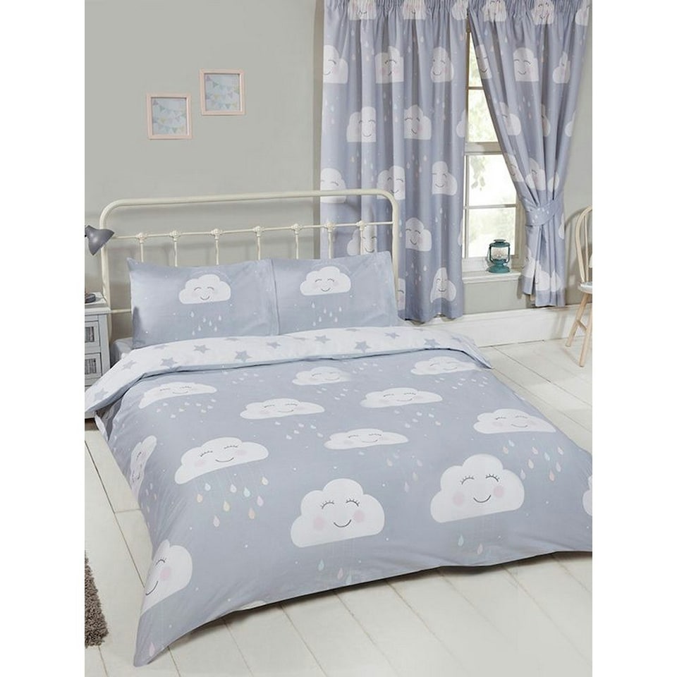 image 1 of Bedding & Beyond Happy Clouds Duvet Cover Set - Grey/White - Single Grey | Single