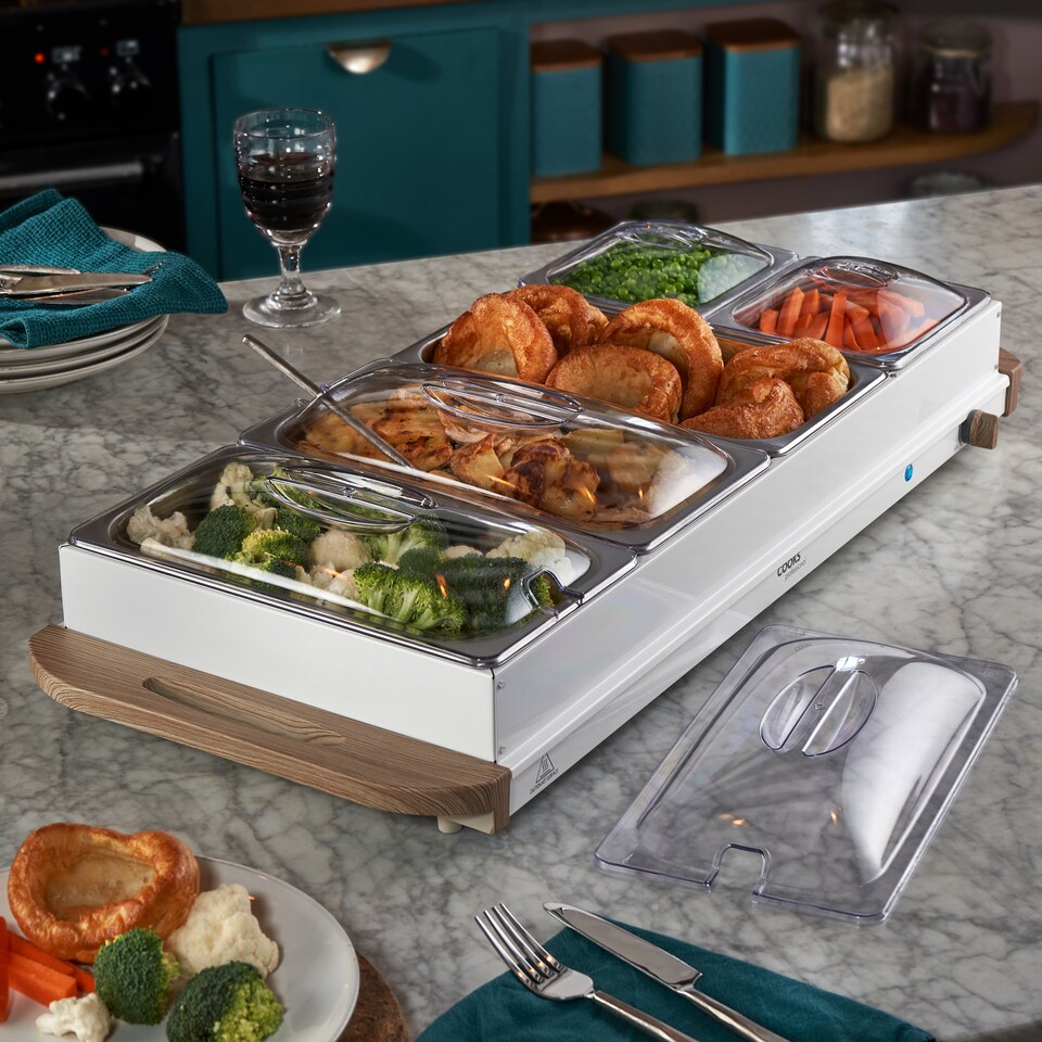 image 1 of Cooks Professional 5-Section Buffet Warmer 9.6L with Hotplate Function | White | 5-Section