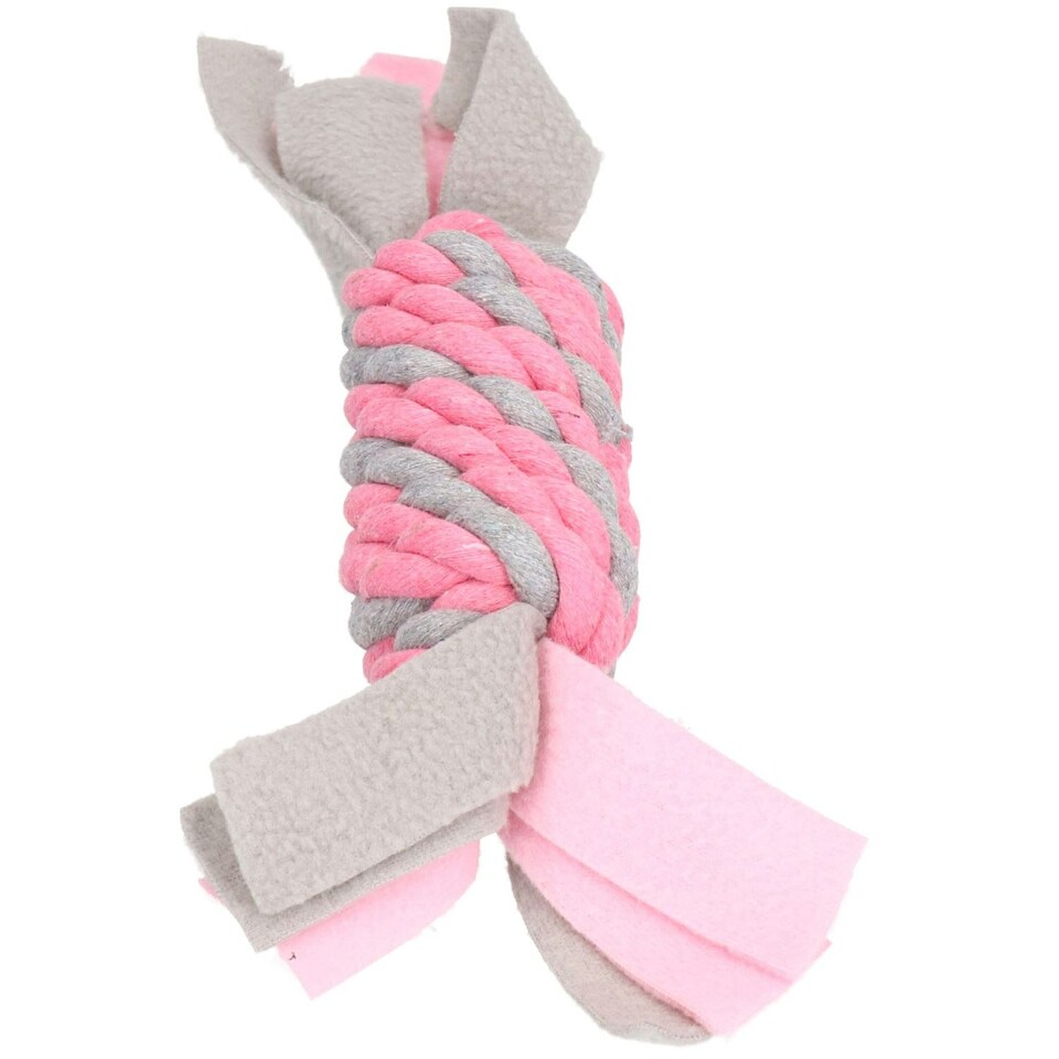image 1 of Pink Small Dog Puppy Fleecy Rope Coil Play Toy Great For Teeth & Gums