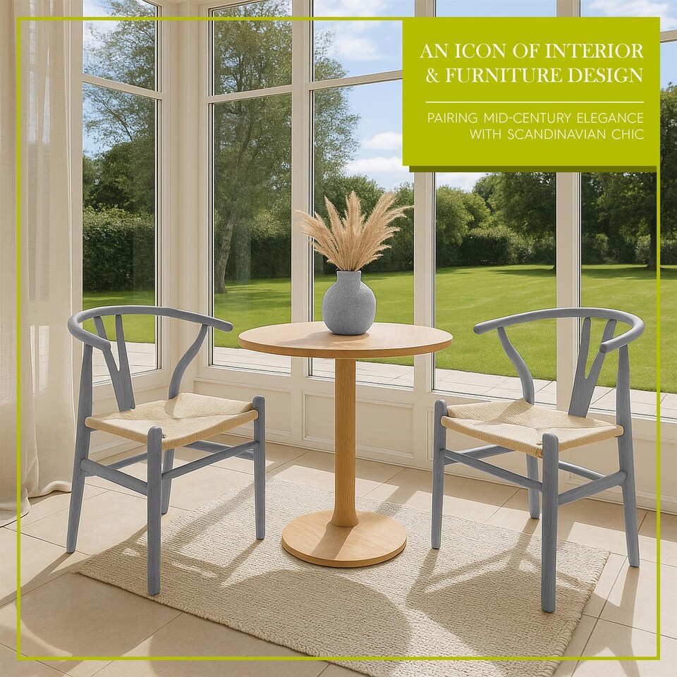 image 1 of Nicholas Winter 2x Beech Wooden Danish Style Dining Chairs - Grey - Solid Wood Wish Beech Bone Wood Chairs | Grey | Grey/Natural