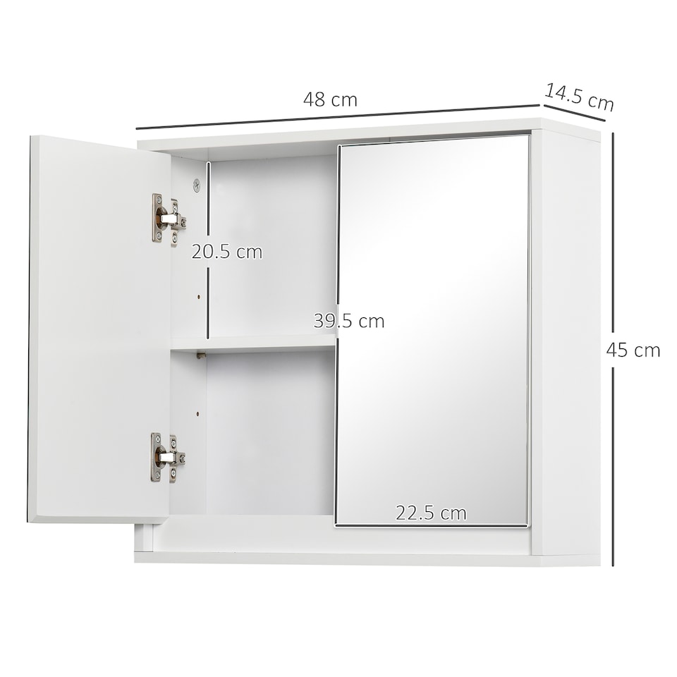 image 1 of HOMCOM Bathroom Mirror Cabinet Wall Mounted Storage Shelf Bathroom Cupboard Double Door, White