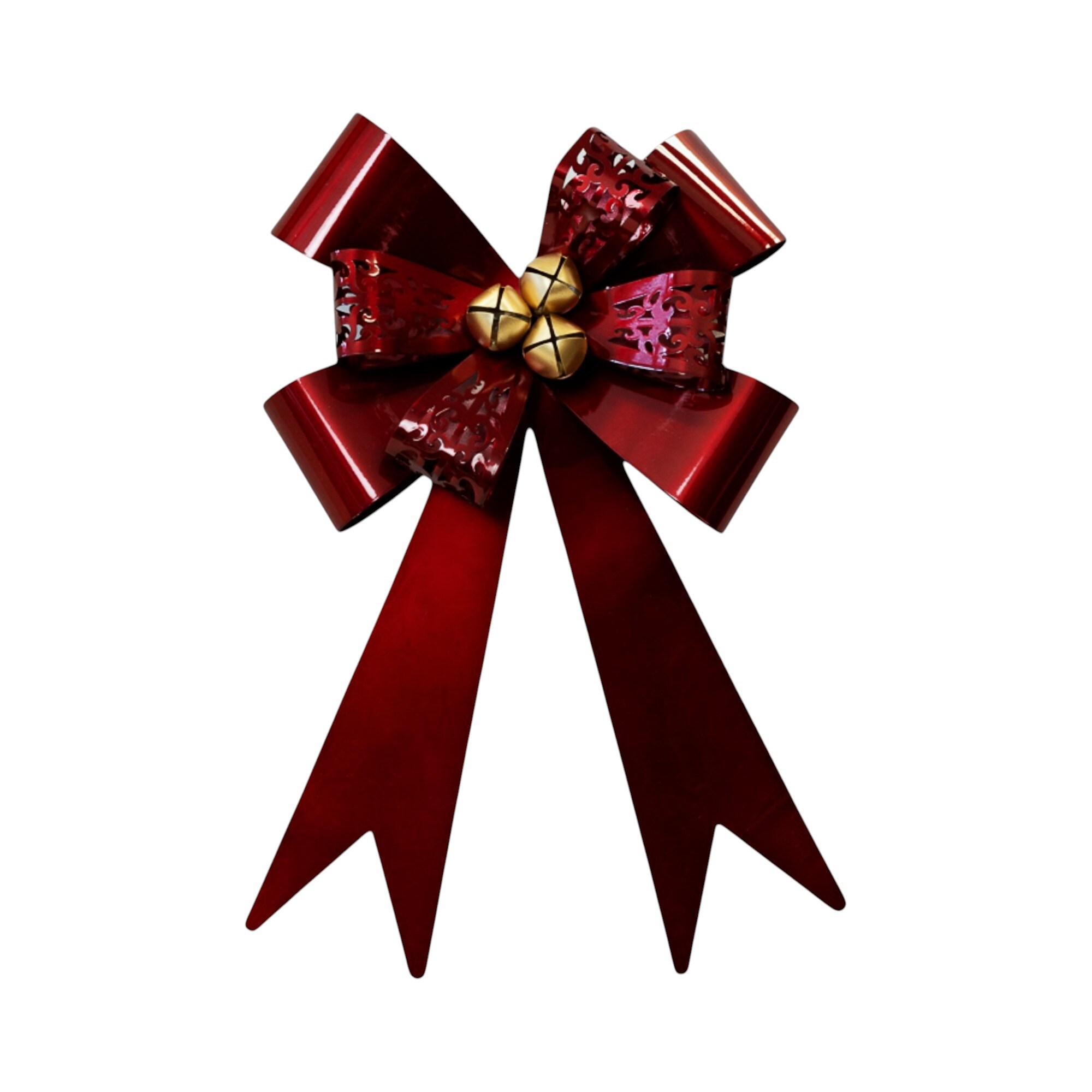 Four Candle Glossy Red Metal Bow in Gold