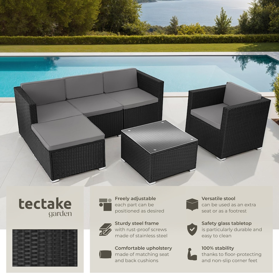 image 1 of Garden Furniture Set Lignano - modular sofa with armchair, stool, coffee table | Black | black | 179 x 150 x 65 cm | 1