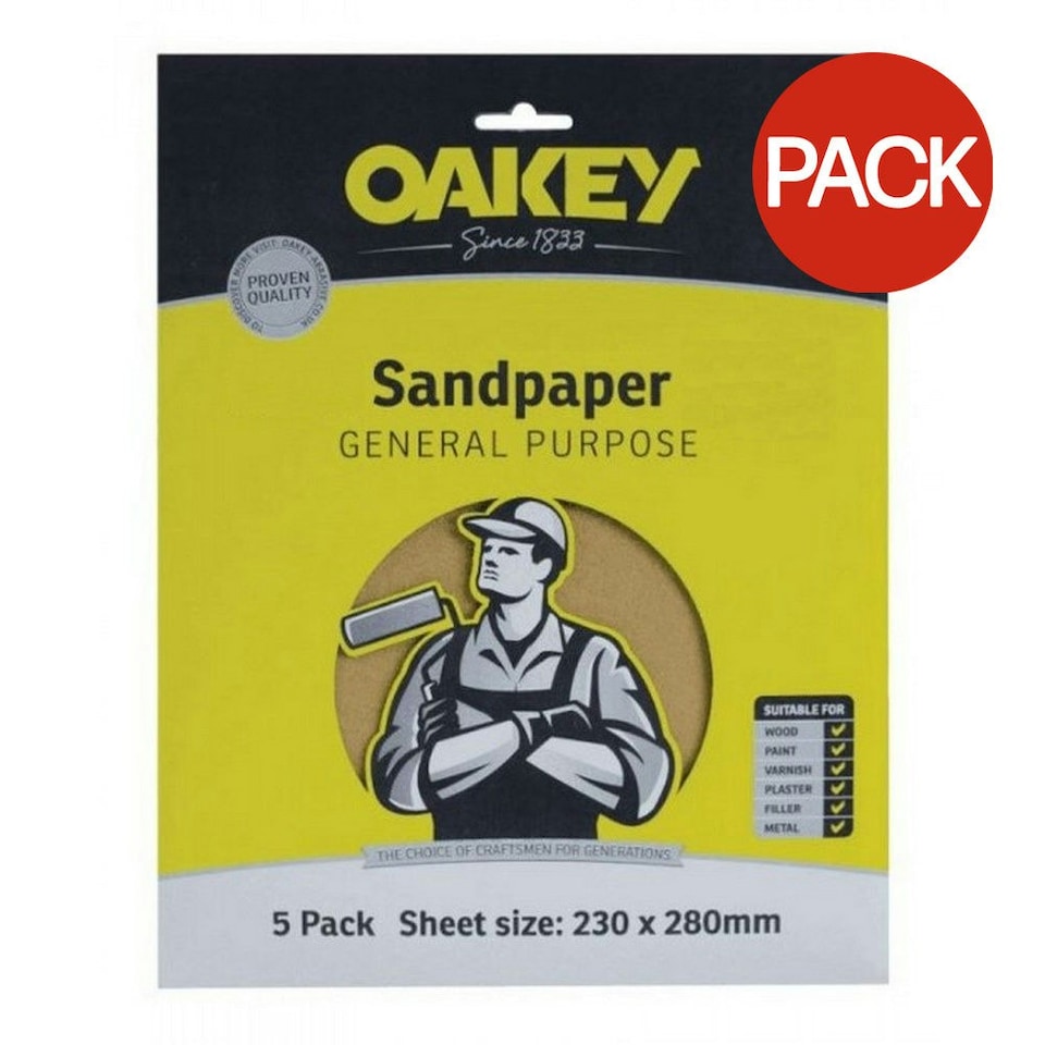 Oakey General Purpose Glasspaper - Medium (Pack Of 5) - Beige - One Size