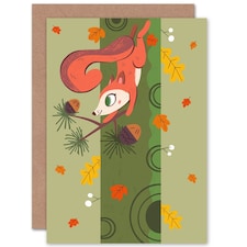 Red Squirrel Acorn Tree Birthday Child Kids Card