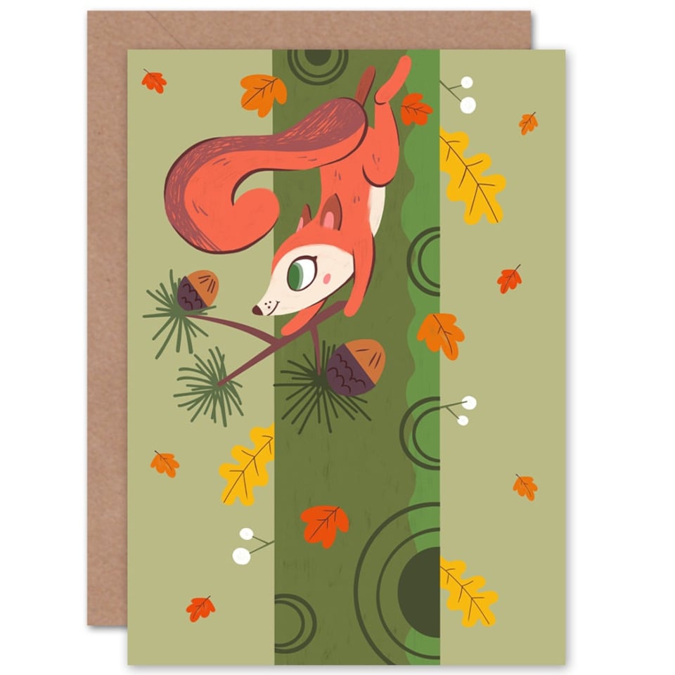 image 1 of Red Squirrel Acorn Tree Birthday Child Kids Card