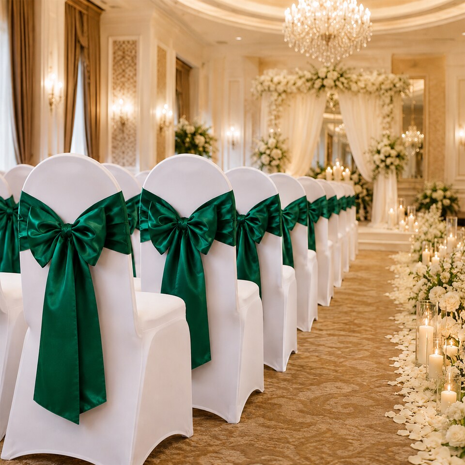 image 1 of 7"x108" Satin Chair Sash, Chair Sashes Hammed Edges Bow Tie - 25pcs
