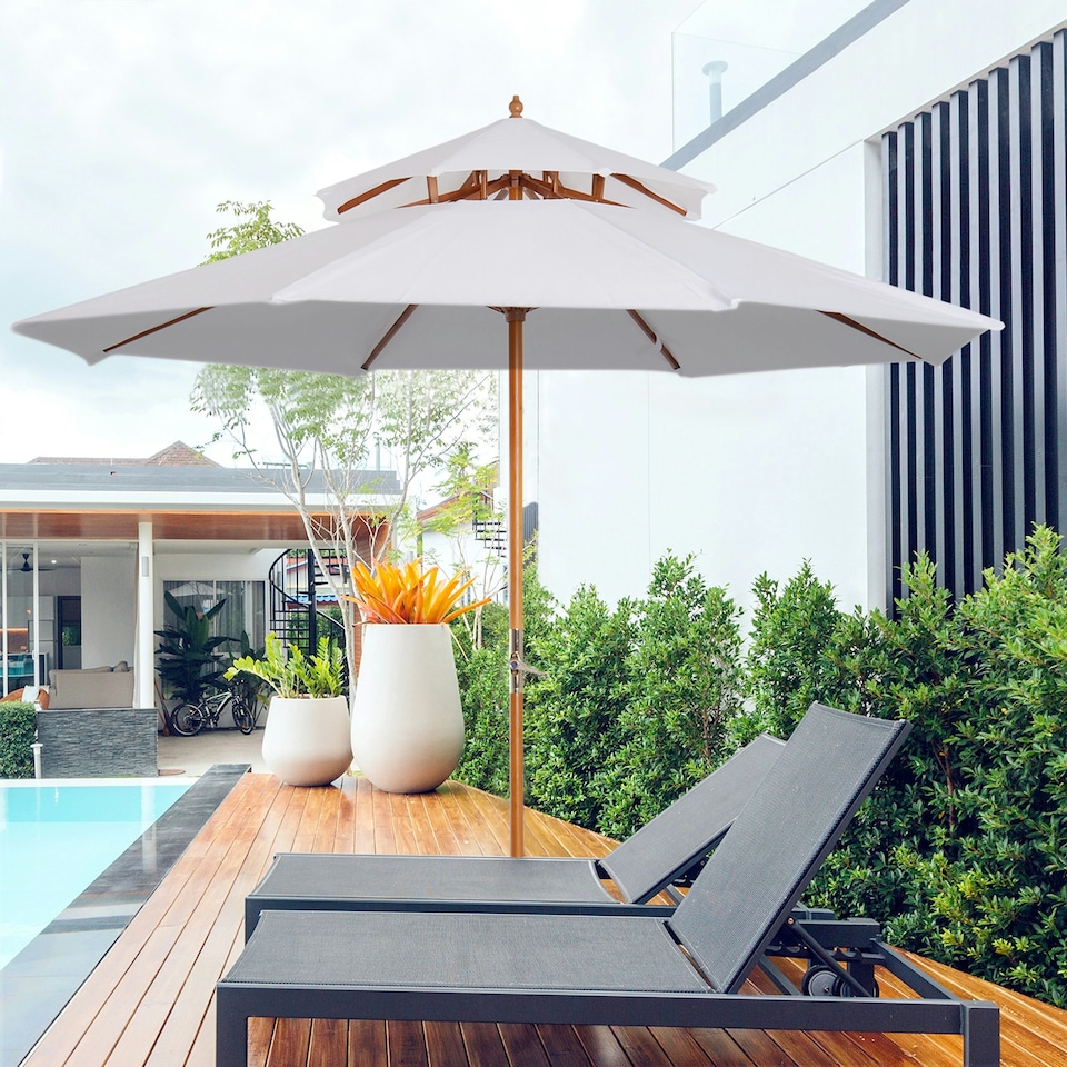 image 1 of Outsunny Garden Patio Parasol Sun Shade Outdoor Umbrella Canopy Cream