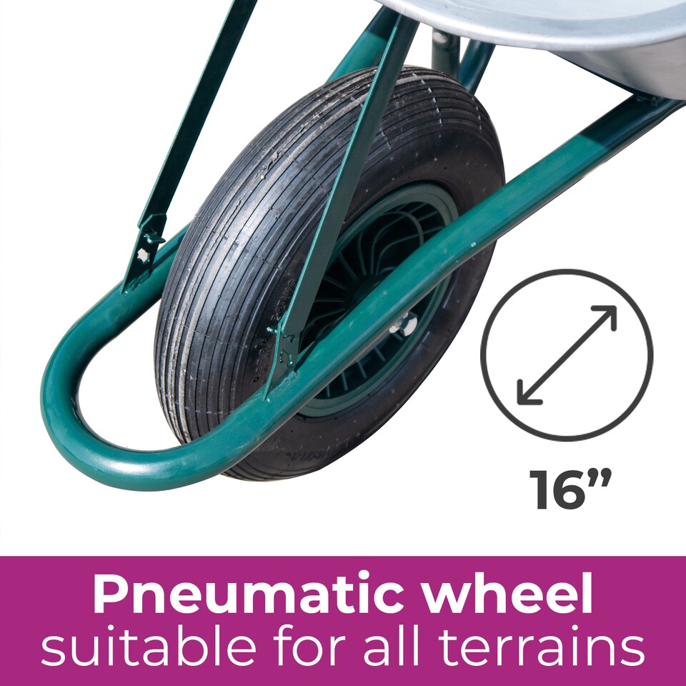 image 1 of Neo 85L Large Galvanised Wheelbarrow with Pneumatic Tyre | Grey