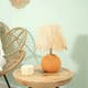 image 3 of ValueLights Sebby Pair of Ceramic Globe Textured Table Lamps with Raffia Lamp Shades and LED Bulbs Orange