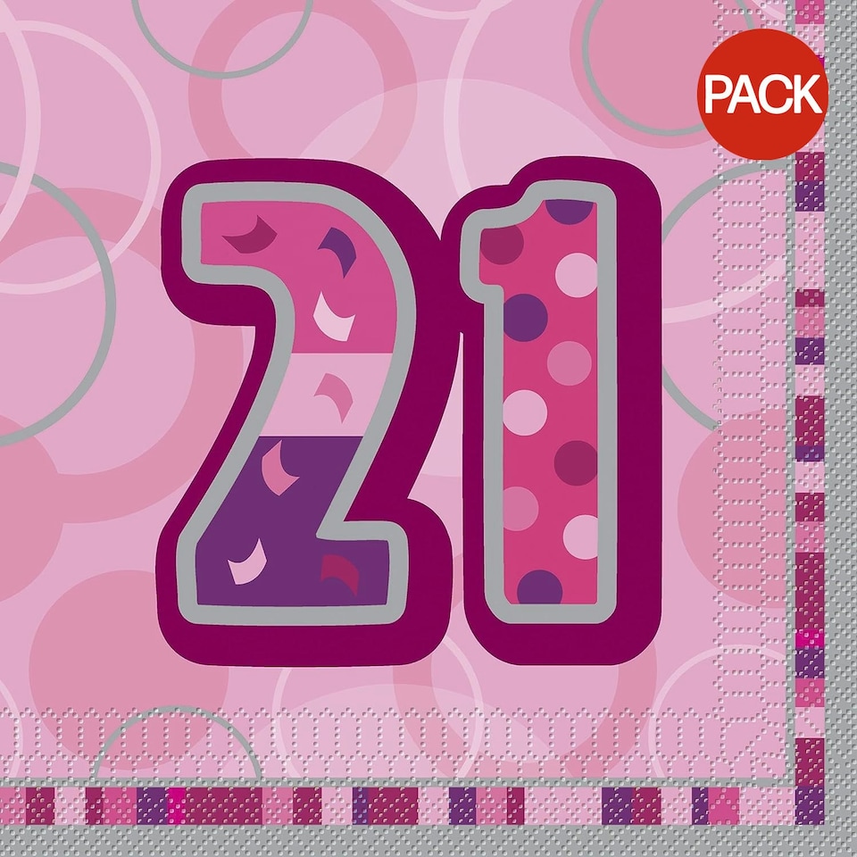 image 1 of Unique Party Paper Glitz 21st Birthday Napkins (Pack of 16) - Pink - One Size