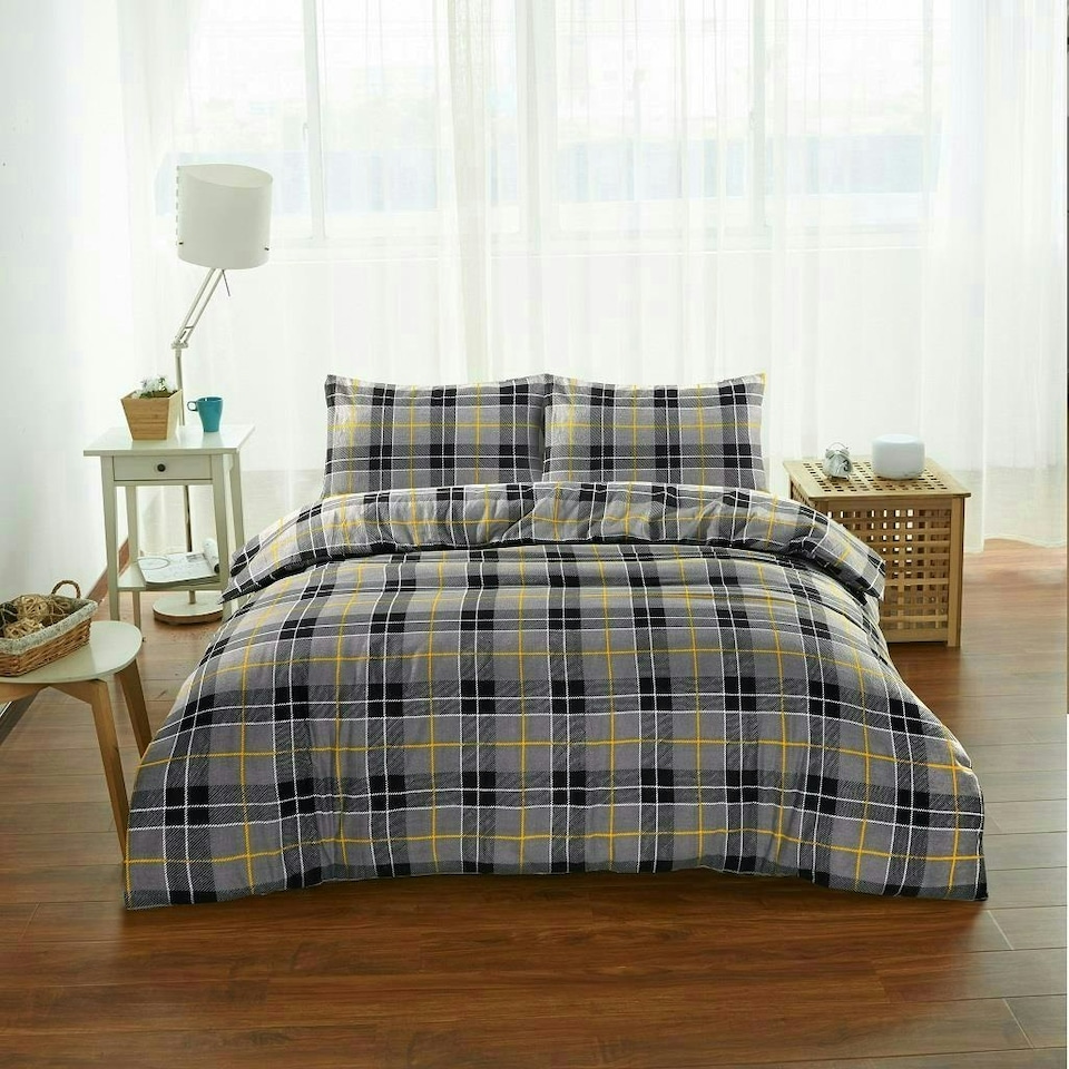 image 1 of Tartan Check Brushed Cotton Duvet Cover Set - King - Grey