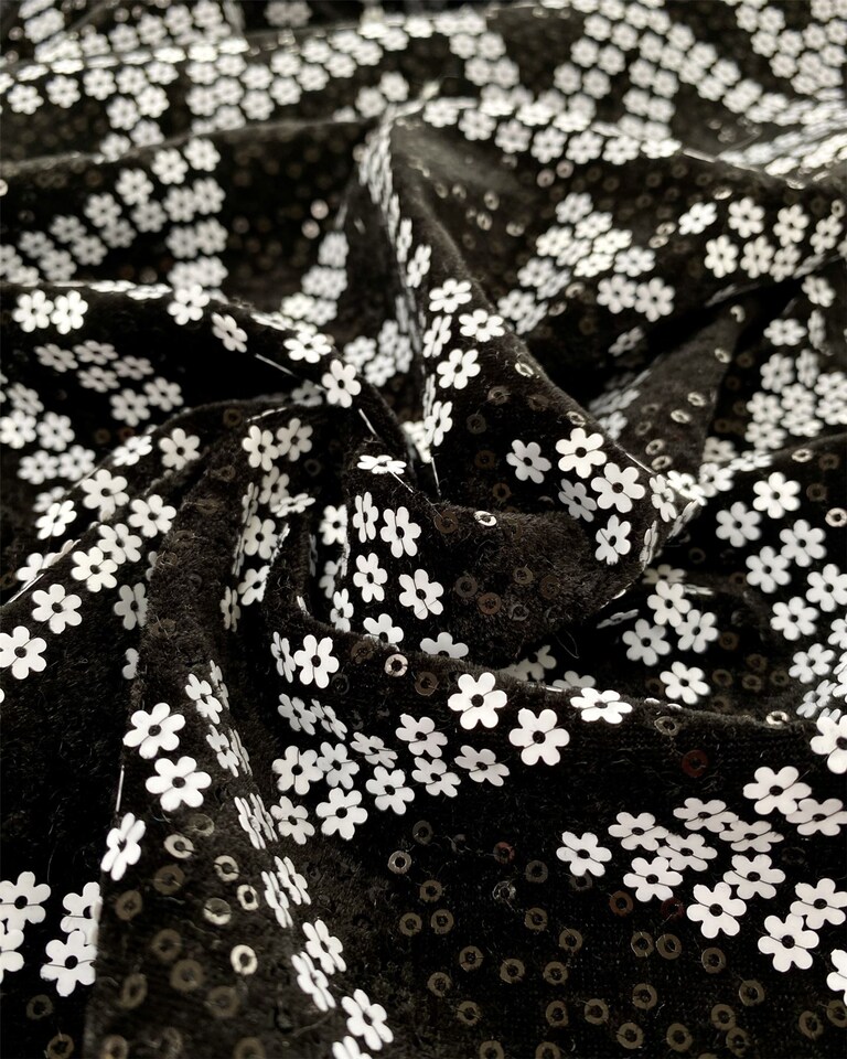 Black Sequin Velvet Stretch Knit Fabric for Dressmaking, 130cm / 51" Wide - per metre