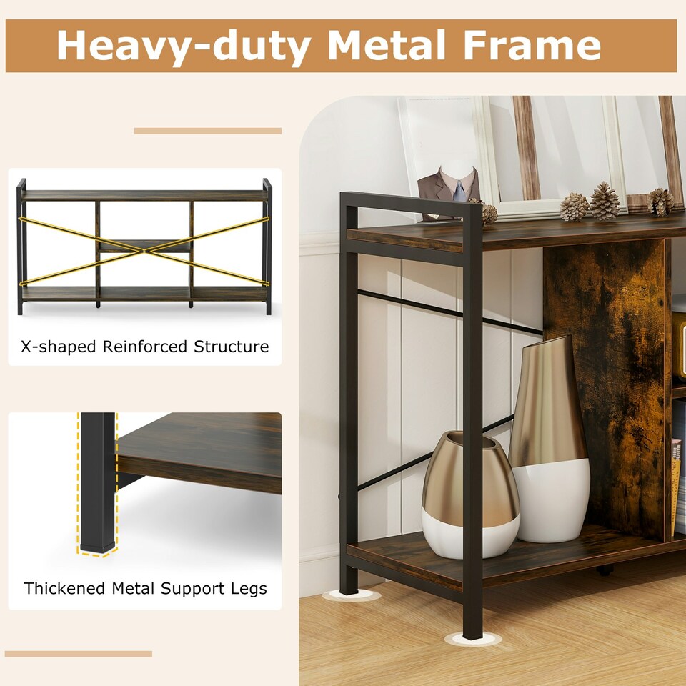 image 1 of COSTWAY TV Stand for 55 Inches Entertainment Center Brown Brown
