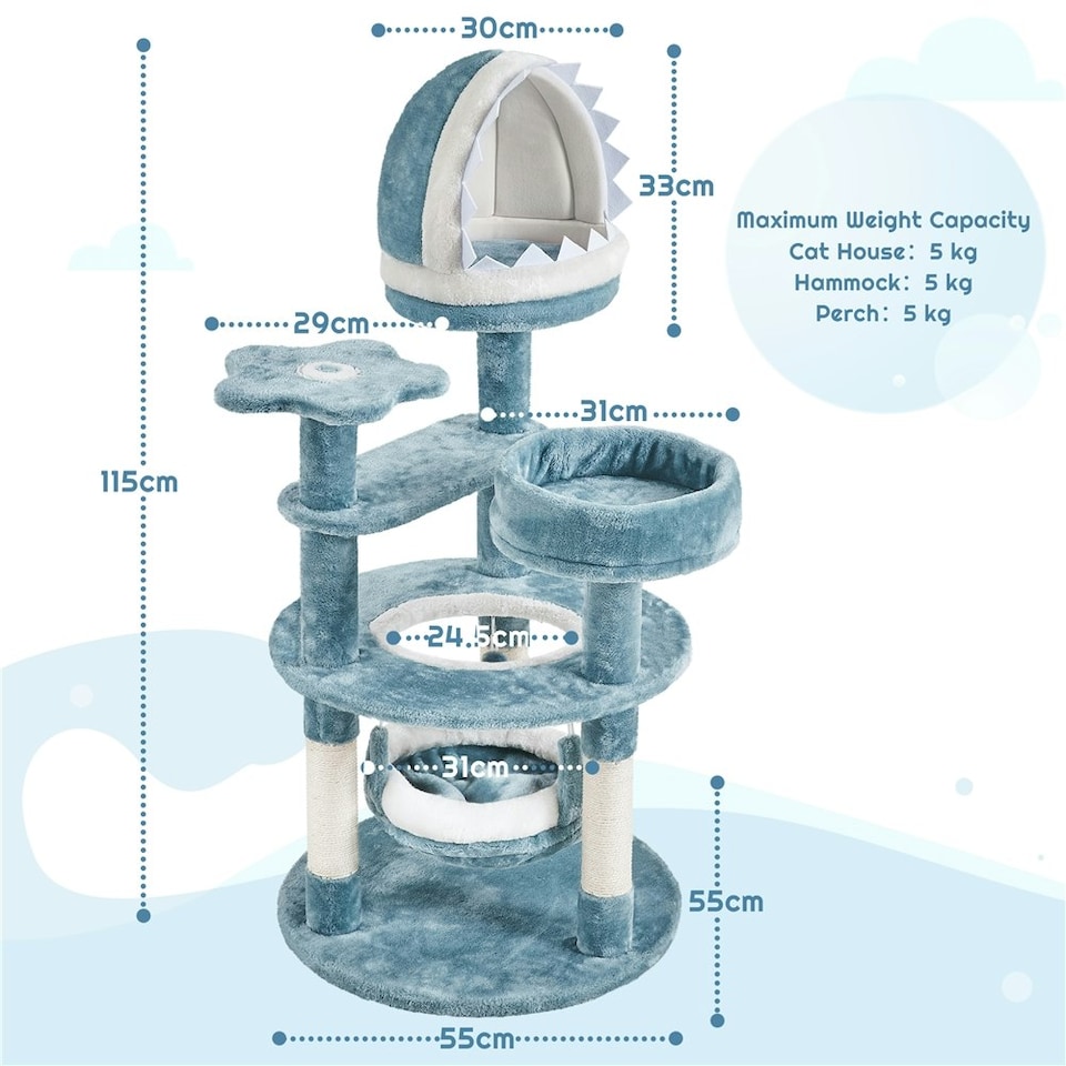 image 1 of Yaheetech 115 cm Ocean-themed Cat Tree Blue/White
