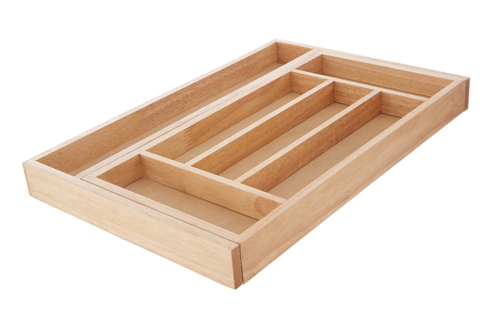 image 1 of Interiors by Premier Expandable Rubberwood Cutlery Tray, 7 Compartment Utensil Drawer Organizer, Adjustable Kitchen Drawer Insert