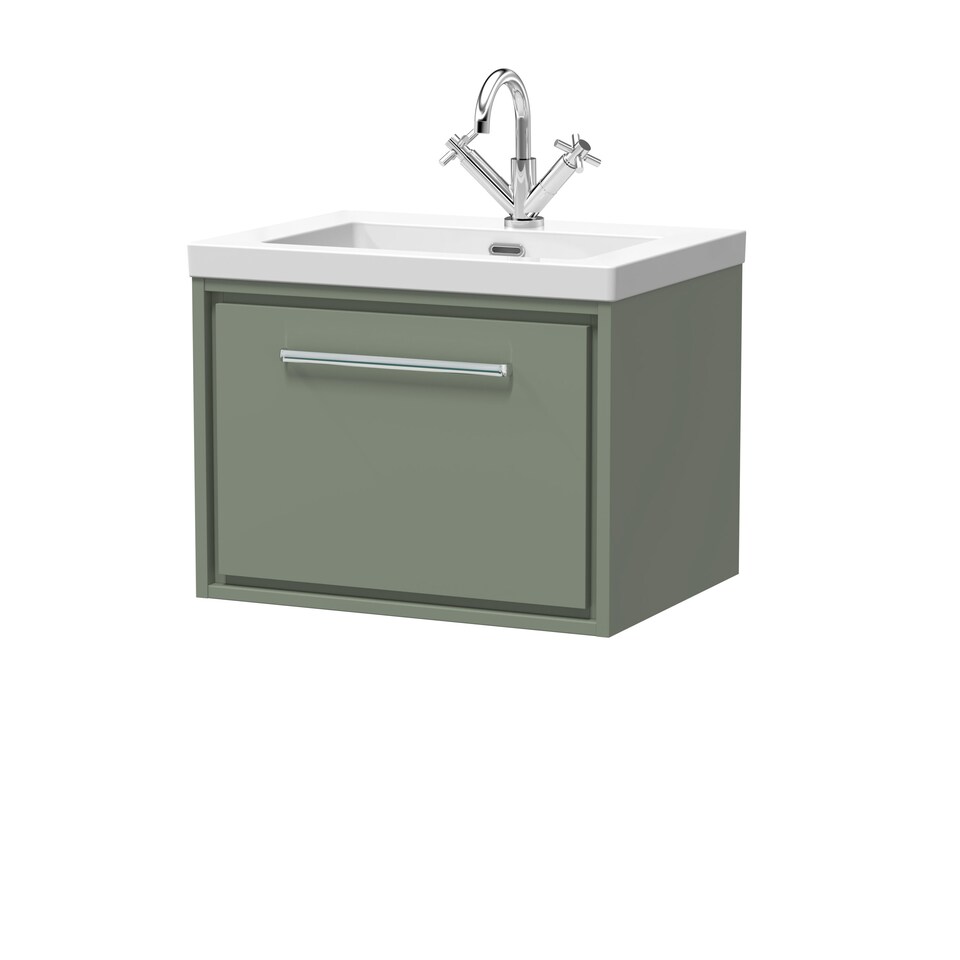image 1 of Bathroom 1 Soft-Close Drawer Wall Hung Fireclay Basin, Green, 600mm | Green | Reed Green | 1
