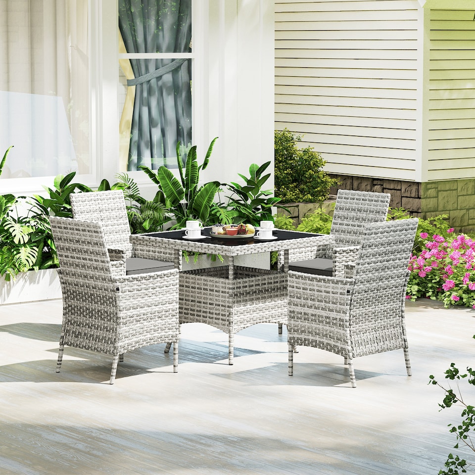 image 1 of Outsunny 4 Seater Rattan Garden Furniture Set with Cushion, Mixed-Grey