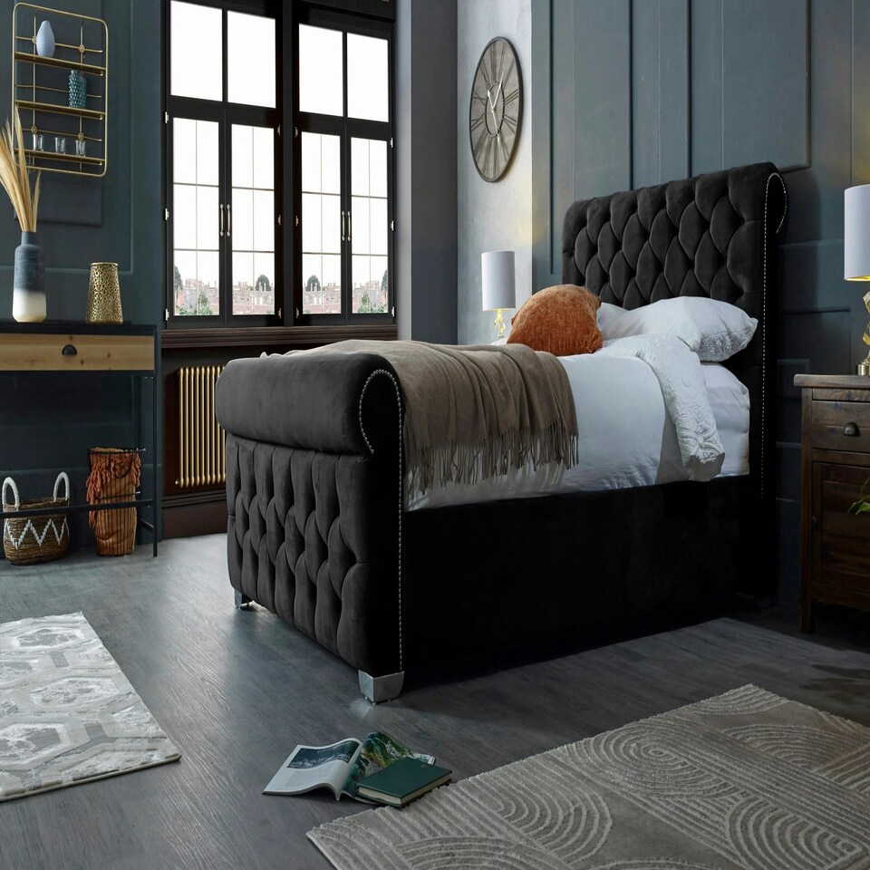 image 1 of Veneta Plush Black Super King Bed Frame - Black