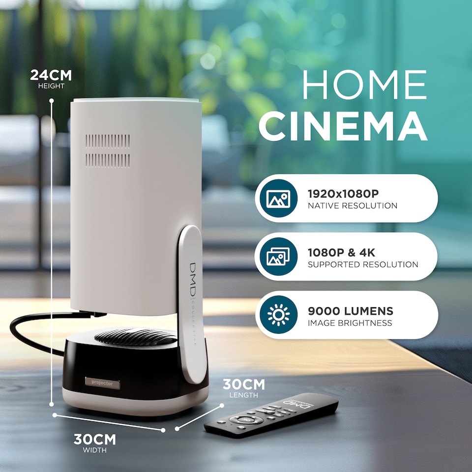 image 1 of DMD Projector, 18000 Lumen Smart FHD 1080P Portable Projector 4K Support