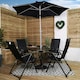 image 2 of Outdoor 4 Person Round Glass Top Garden Patio Dining Table Chairs Black Parasol and Base Set