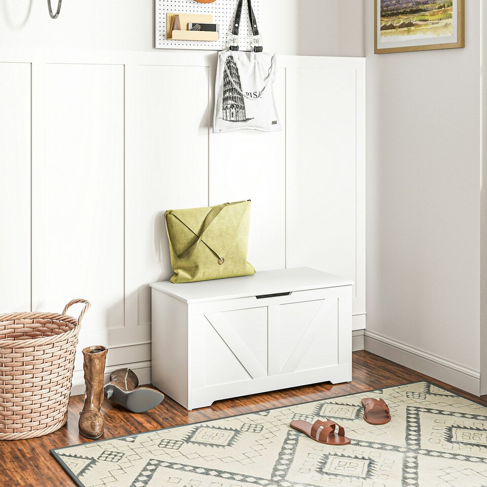 image 1 of HOMCOM Storage Trunk for Living Room, with Safety Hinges, 80cm, White