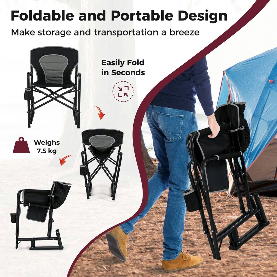 image 1 of COSTWAY Outdoor Rocker Camping Chair Portable Chair | Black