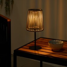 OHS Rattan Solar Table Lamp Cordless Outdoor Garden Light Auto Sensor | Grey