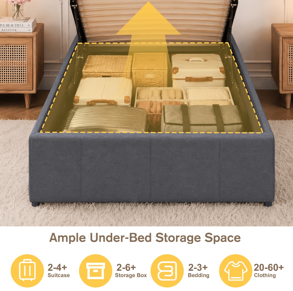 image 1 of 3ft Single Modern Gas Lift Ottoman Bed Frame with LED In Dark Grey