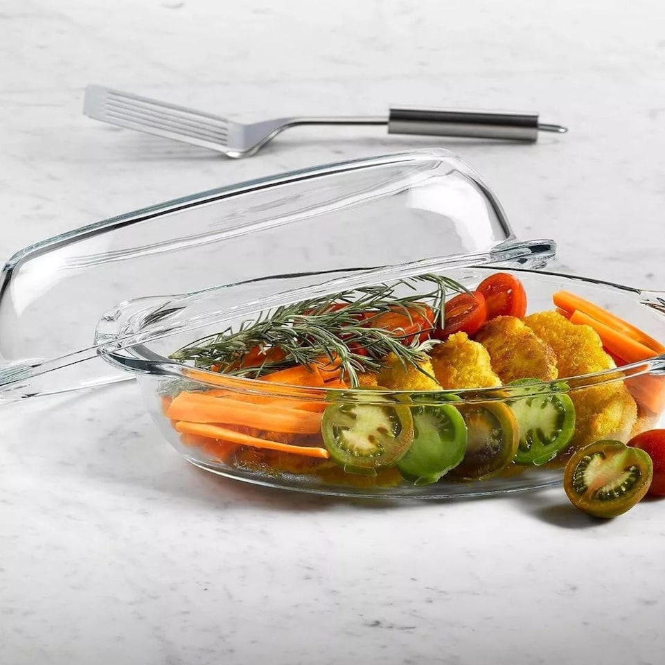 image 1 of 2.25L Borcam Oval Casserole Glass Dish with Lid