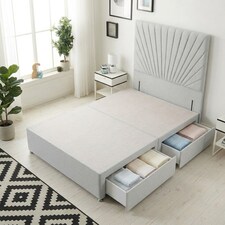 Sunburst Divan Bed with 2 Drawers & 54'' Floor Standing Headboard Linen Fabric | Grey | Sage