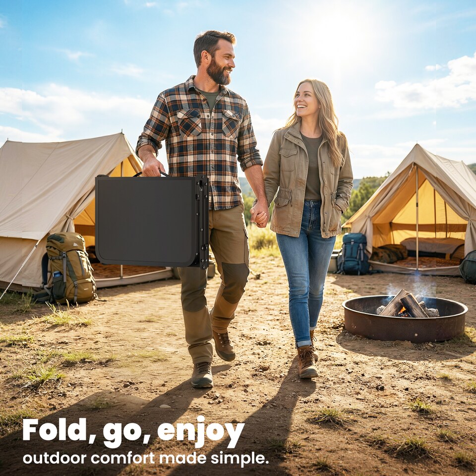 image 1 of Outsunny 3ft Folding Camping Table, Picnic Table with Storage Layer | Black | Black | 90 x 40 x 70 cm