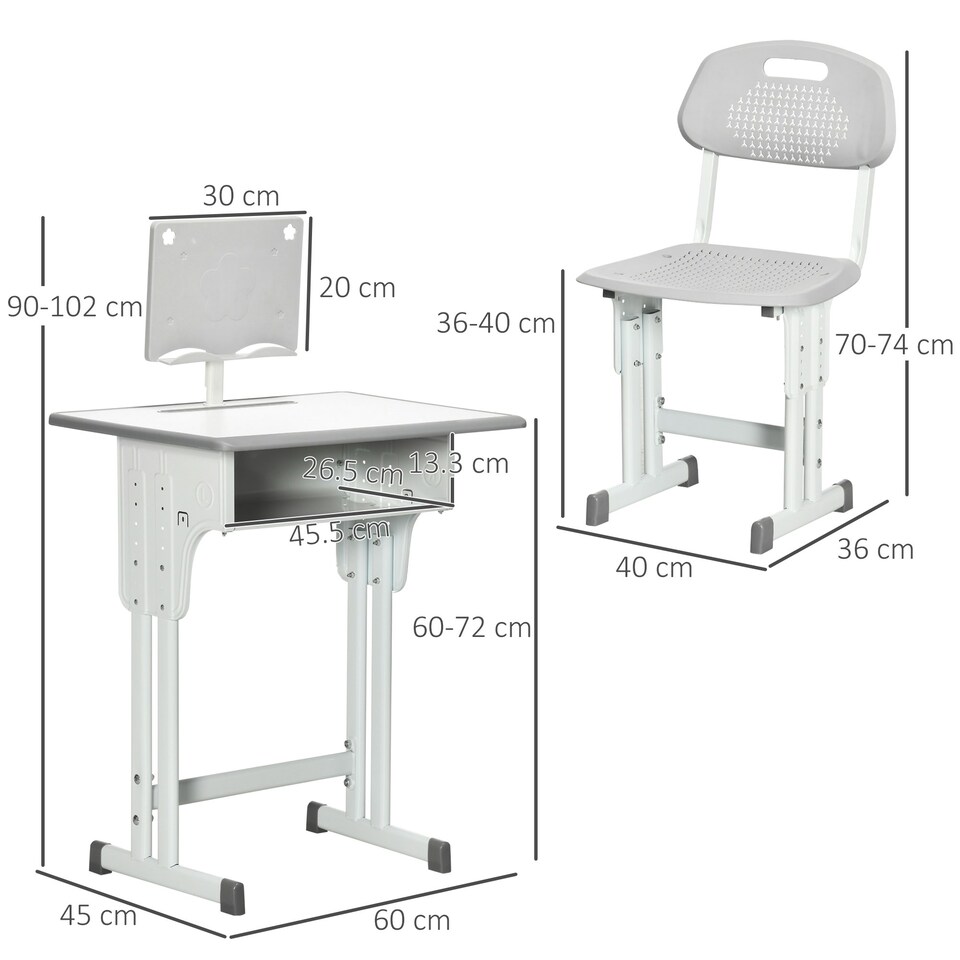 image 1 of HOMCOM Kids Desk and Chair Set Adjustable Height Study Table Set w/ Drawer