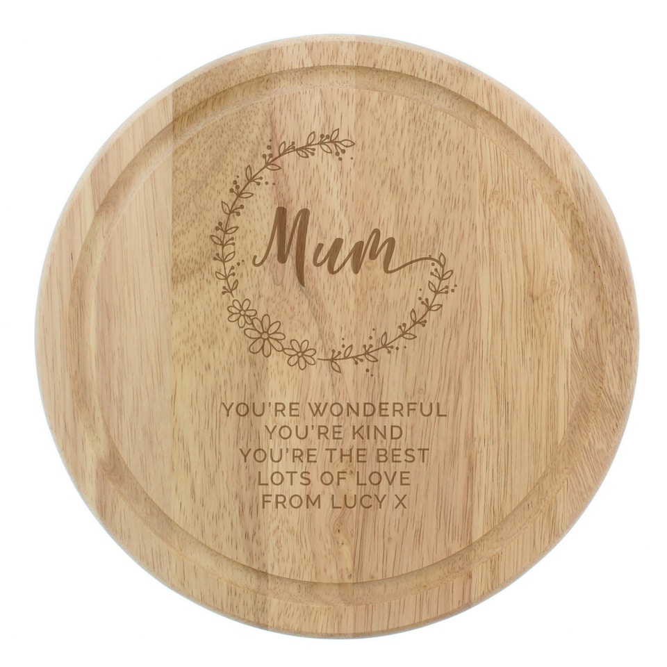 image 1 of Personalised Mum Round Wooden Chopping Heart Brown
