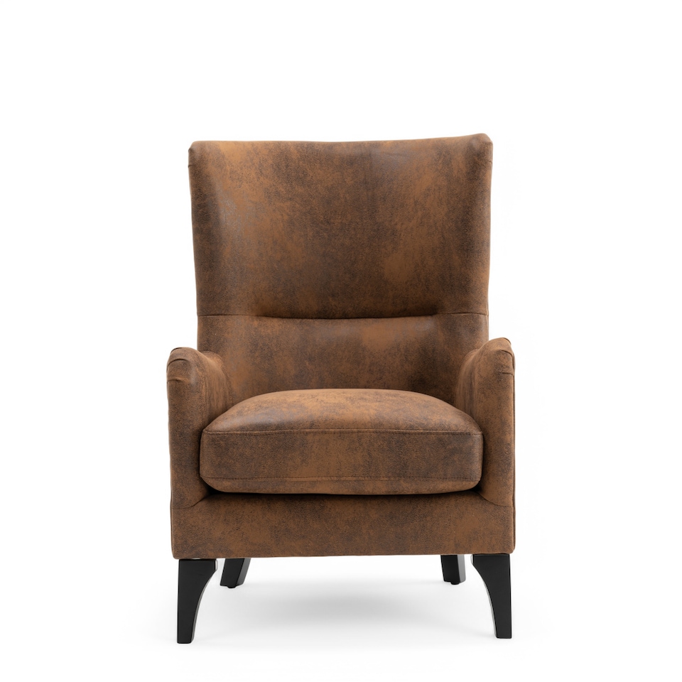 image 1 of Faux Leather Suede Brown Segovia Accent Wingback Chair