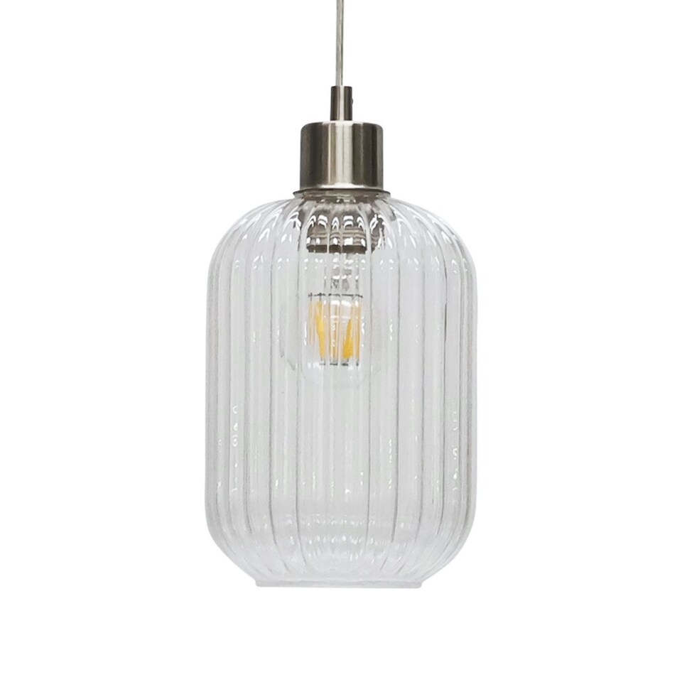 image 1 of Set of 2 Batley - Clear Ribbed Glass with Satin Nickel Pendant Fittings | Clear | Clear | 2