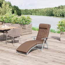 Outsunny Sun Lounger Steel Frame Outdoor Folding Chaise Texteline Lounge Chair Recliner with Headrest & 7 Levels Adjustable Backrest, Brown