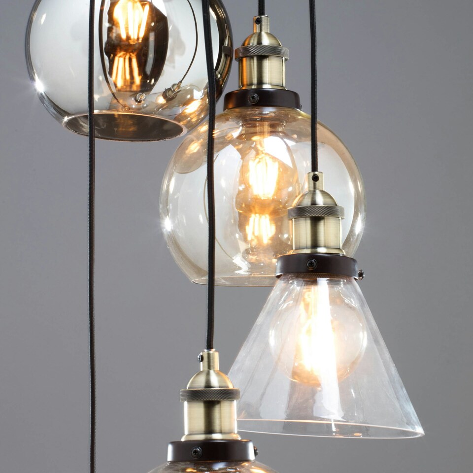 image 1 of BHS Carter Industrial Style Ceiling Cluster Pendant, Bronze