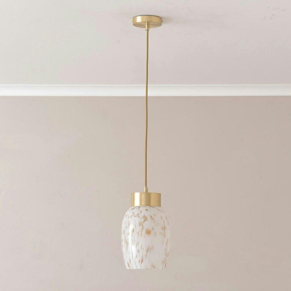 image 1 of ValueLights India Confetti Glass Shade Brushed Gold Capped Ceiling Pendant Light with Bulb Gold