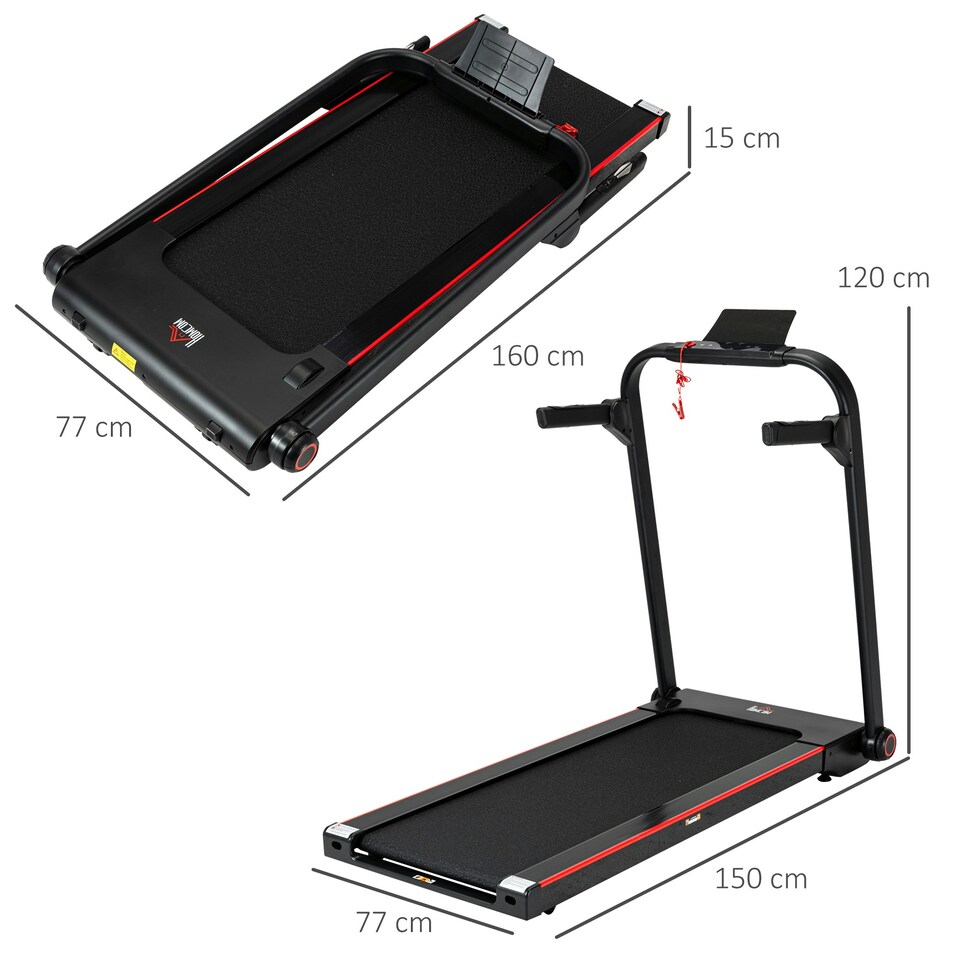image 1 of HOMCOM Electric Folding Treadmill w/ Wheels, Safety Button and LED Monitor