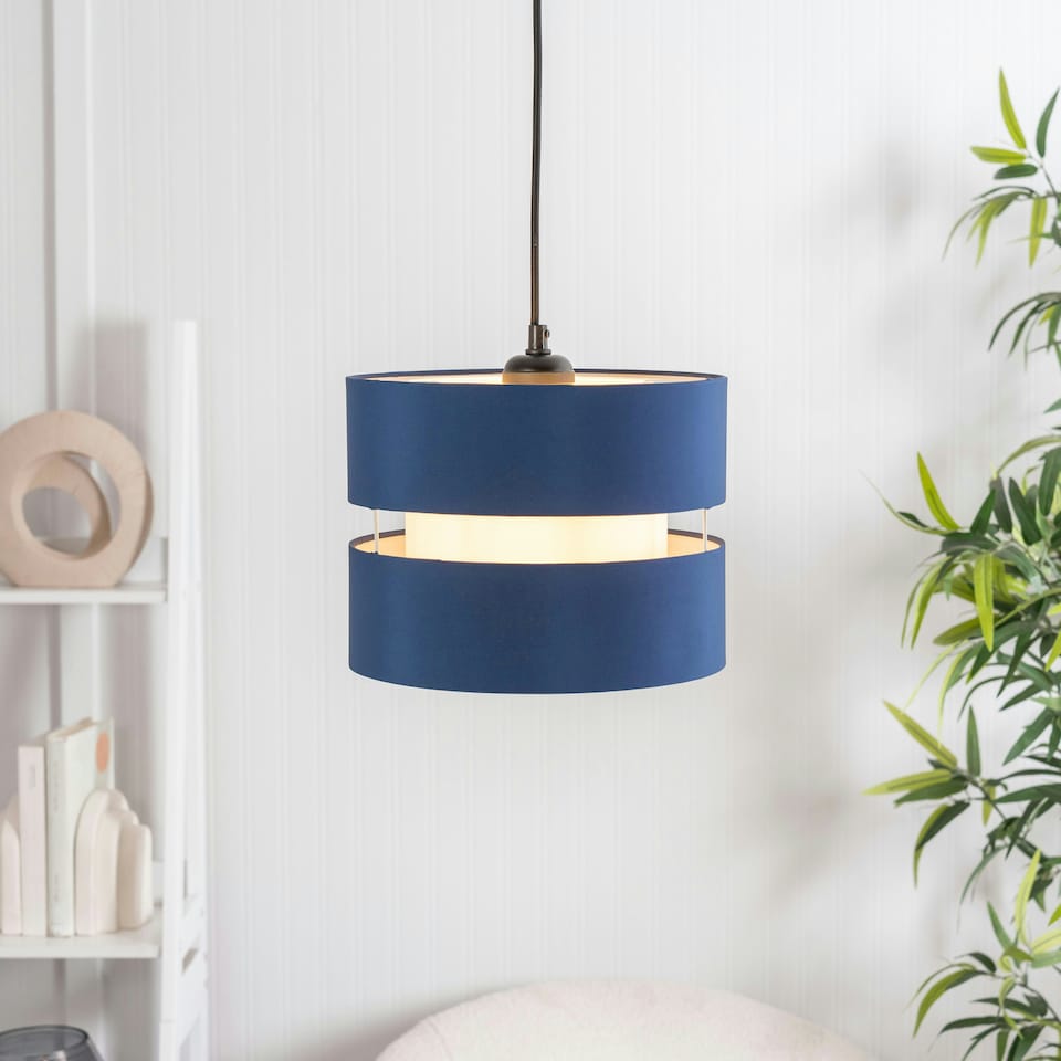 image 1 of ValueLights Sophia Pair of Small Navy 2 Tier Lamp Shades & Bulbs Blue