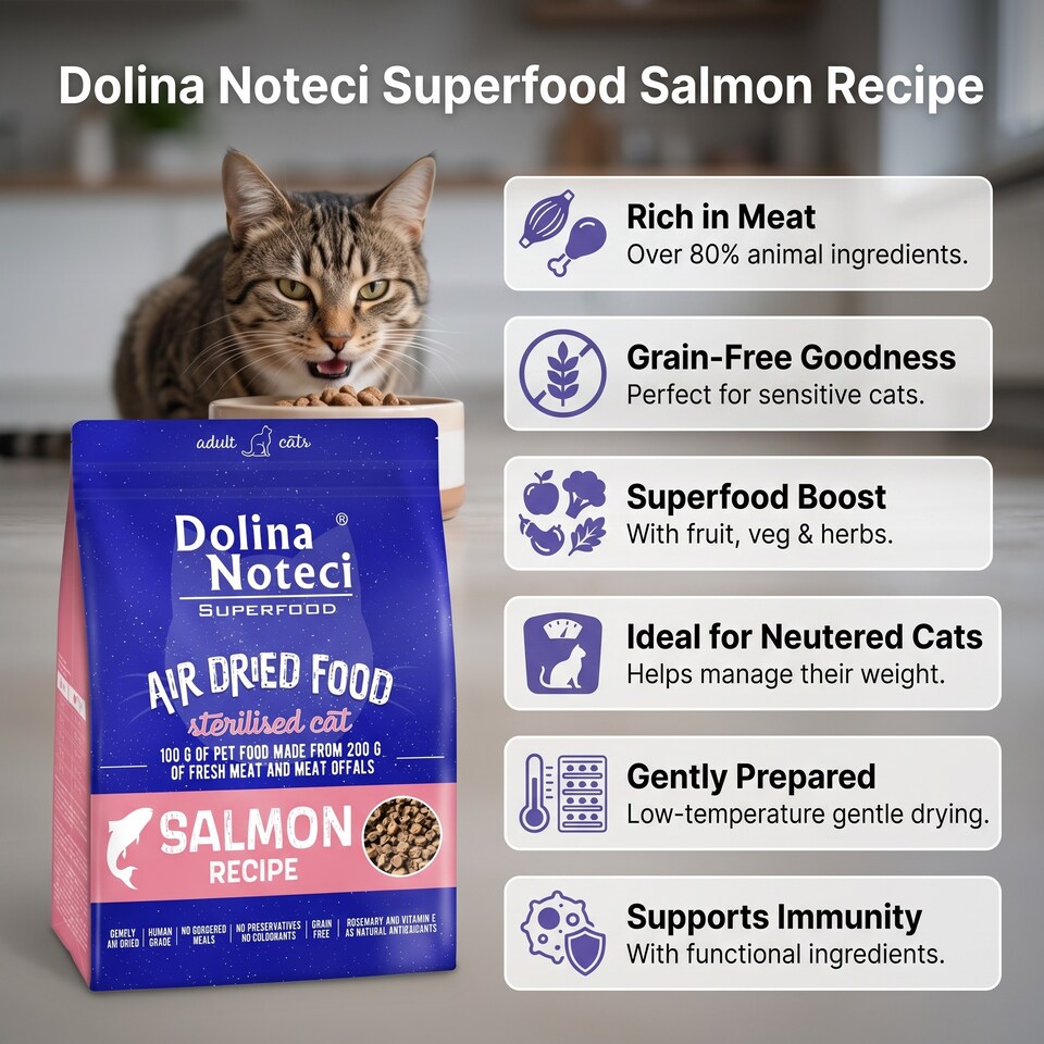 image 1 of Dolina Noteci Superfood Dried Cat Food for Sterilised Adult Cats Nutritious Grain Free Formula for Weight Management 1kg Bag x1