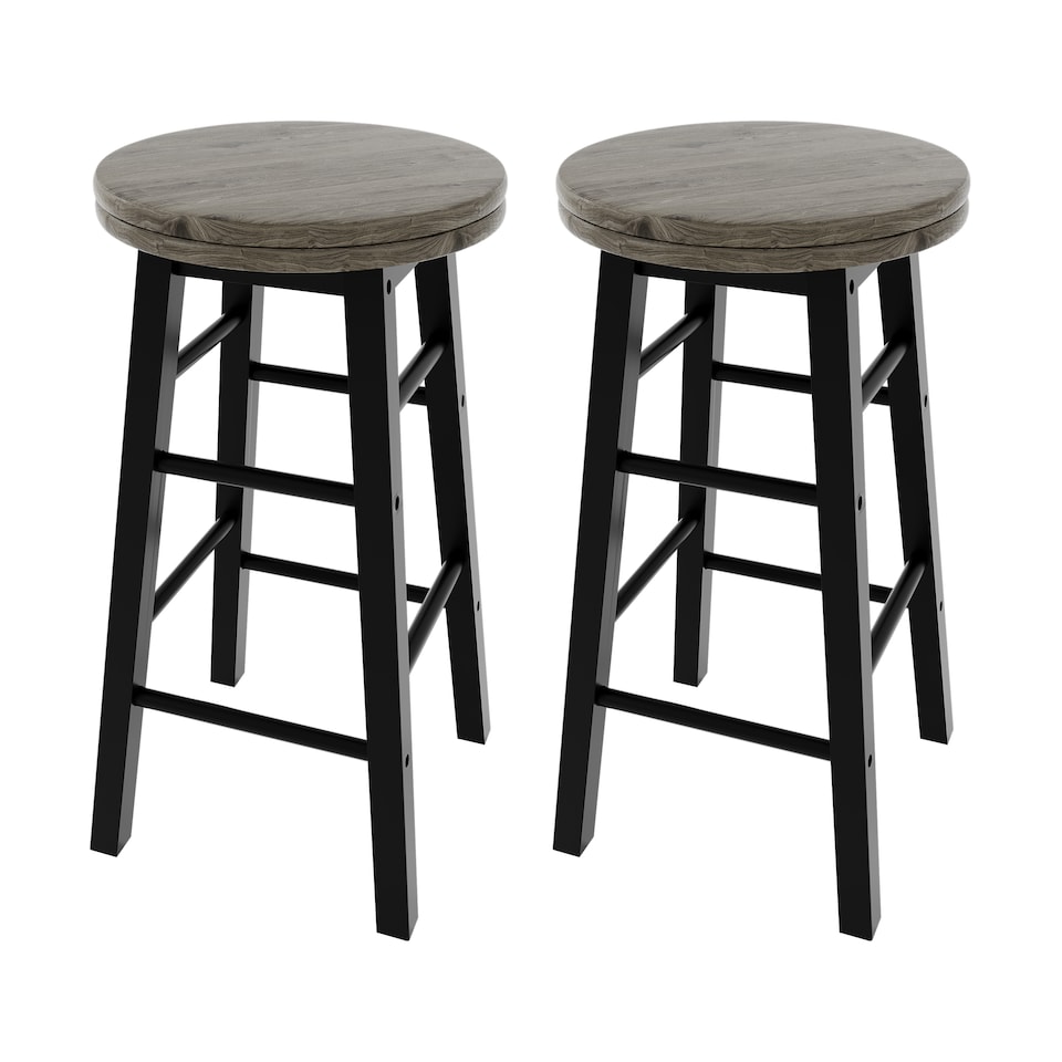 image 1 of Chef Vida Wooden Revolving Bar Stool, Black - Set of 2