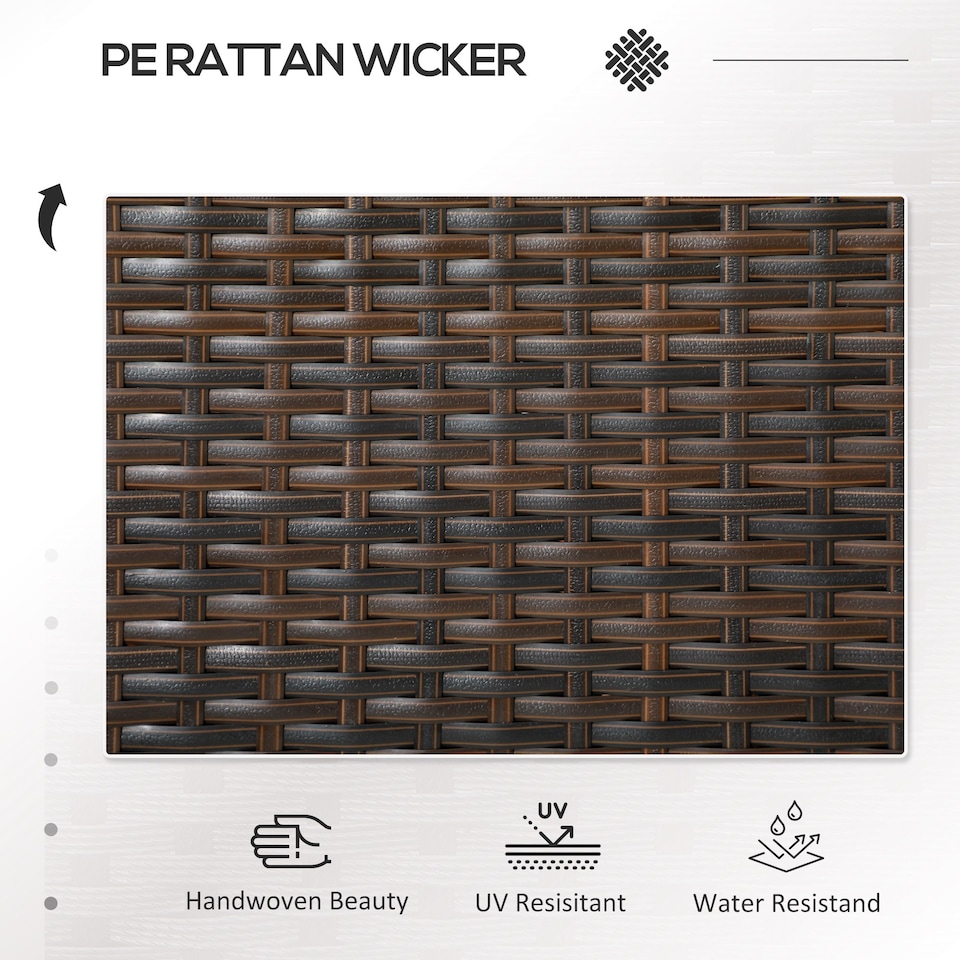 image 1 of Outsunny 2 Seat Rattan Garden Bench, Patio Wicker Chair with Glass Tea Table, Outdoor Love Seat with Padded Cushions, for Garden, Porch, Brown/Cream White | Brown