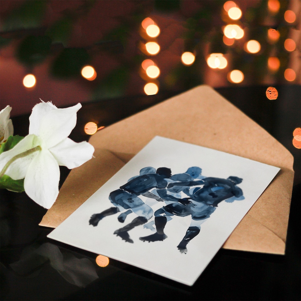 image 1 of Greeting Card Scrum Rugby Football Sport Players Watercolour Birthday