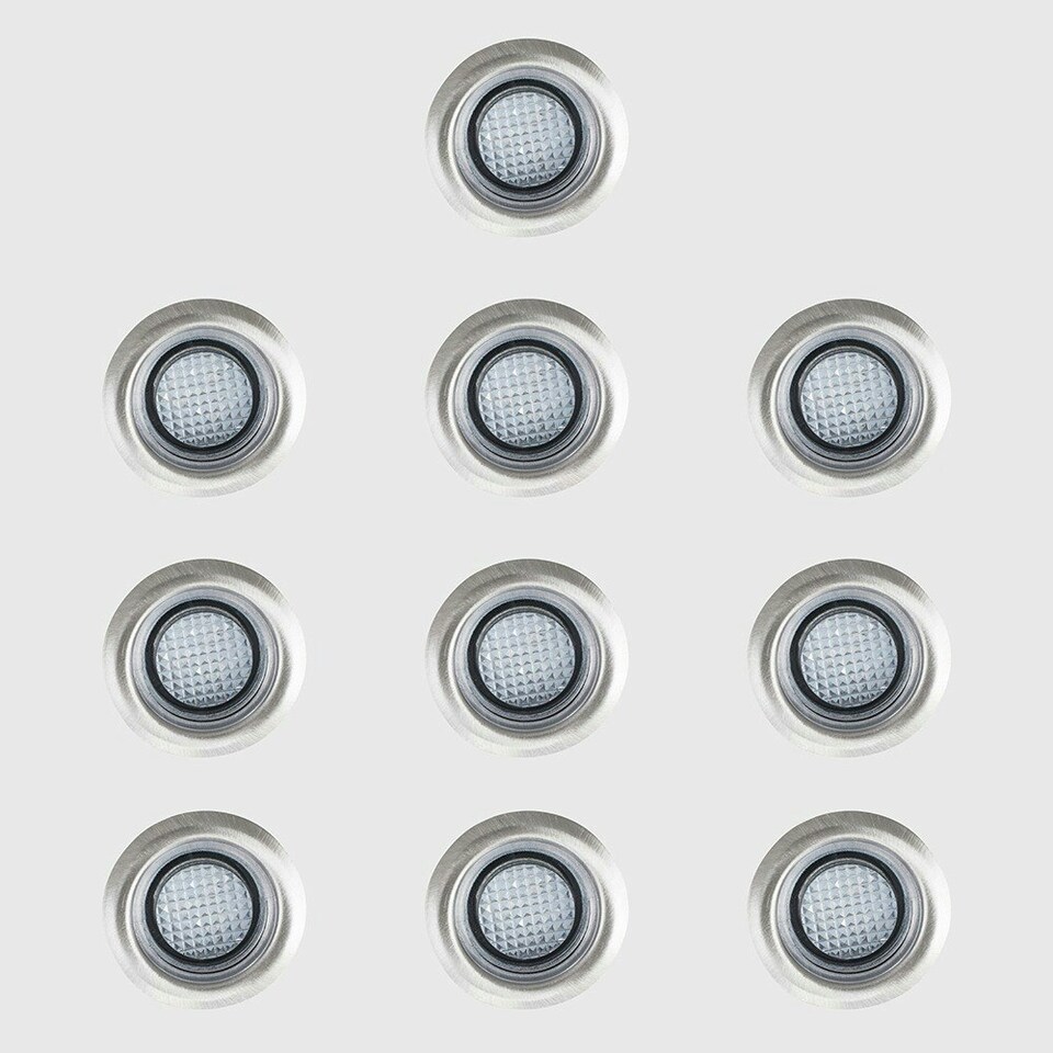 image 1 of ValueLights Decking Lights 10 Pack Silver Outdoor Decking Light With Extension Blue 40mm Chrome