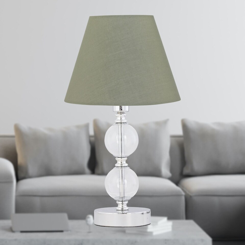 image 1 of Chrome Two Ball Table Lamp with Sage Green Shade | Chrome | Green | Medium | 1