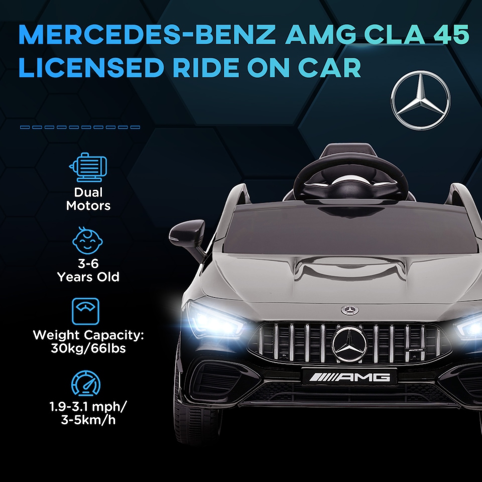 image 1 of AIYAPLAY Mercedes Benz Licensed 12V Electric Car for Kids, Kids' Electric Ride on with Remote Control, Transport Wheels, Spring Suspension, LED Lights Music, for 3-6 Years - Black
