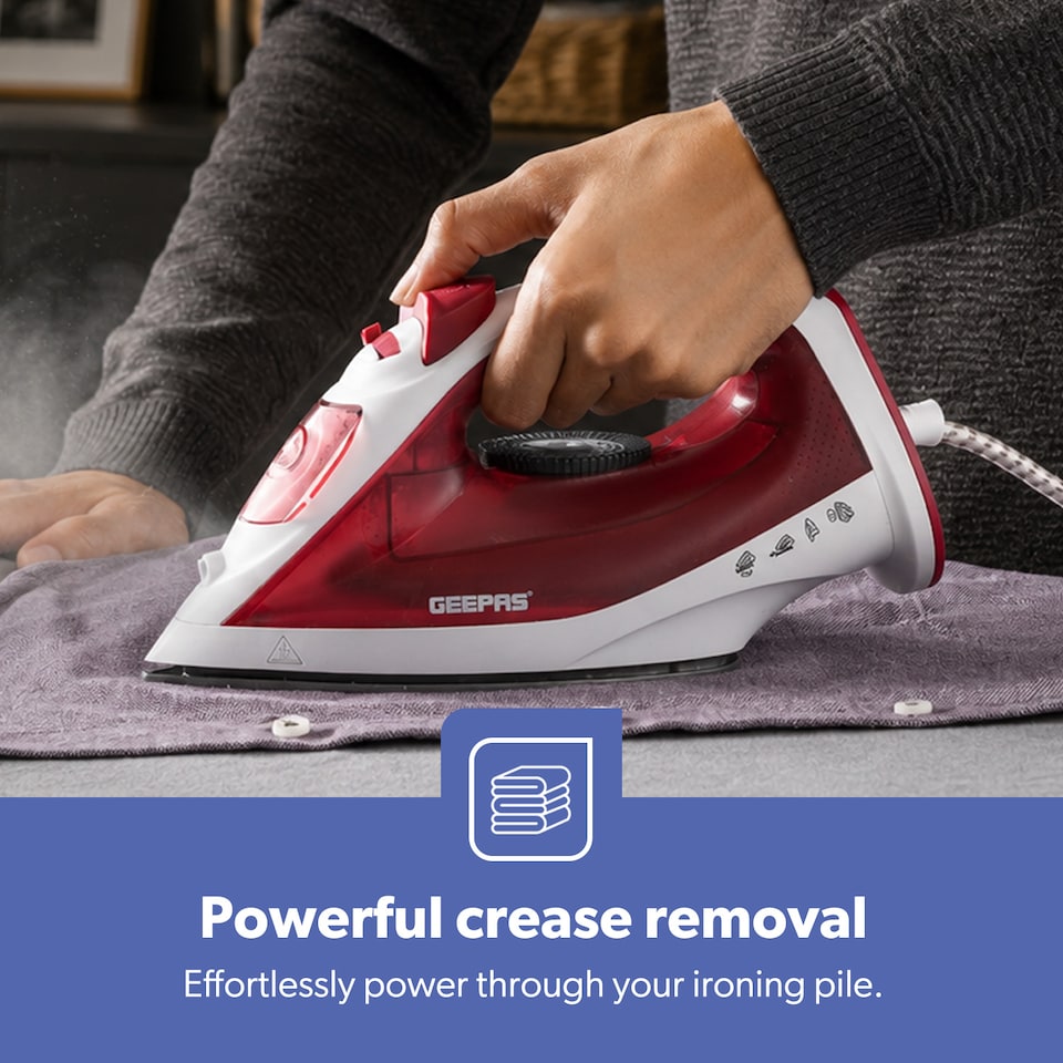 image 1 of GEEPAS Dry & Steam Iron Non Stick Soleplate 1800W Red